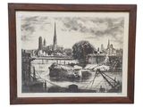 an image of a drawing of a view of a city from a river