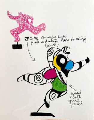 painting of a person in a colorful outfit with a bird on top of it