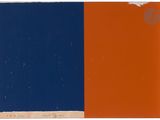 un tableau orange et bleu sur fond blanc