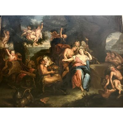 une image d'un tableau représentant un groupe de personnes dans une pièce