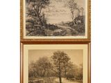 deux dessins encadrés représentant des arbres et une rivière