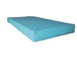 the mattress is made of foam and has a blue cover