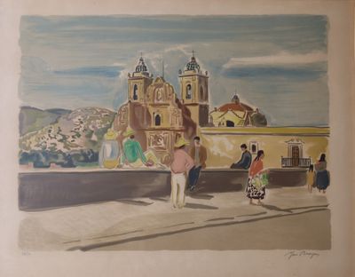 une photo d'un tableau représentant des gens marchant dans la rue
