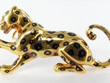 broche léopard plaquée or à taches noires et blanches