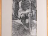 drawing of a woman sitting on a chair with her legs crossed