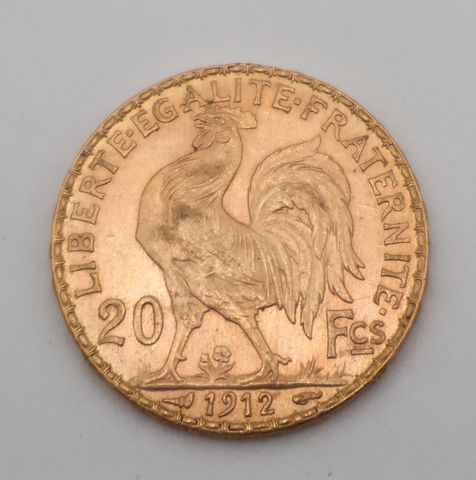 Pièce de monnaie en or à valeur faciale de vingt francs 1912. Fra...