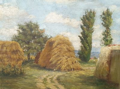 J. CLARY (XIXè-XXème) Le ramassage des foins Huile sur Panne…