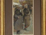 an image of a painting of a man and a woman walking down a street