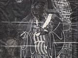 un dessin en noir et blanc représentant un homme tenant un parapluie