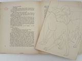 two pages of a book with a drawing of a man on a horse