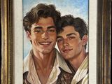tableau représentant deux jeunes hommes en chemise blanche posant pour une photo