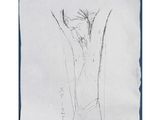 l'image d'un dessin représentant une femme en robe sur une feuille de papier