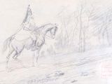 dessin représentant un homme à cheval avec un drapeau sur le dos