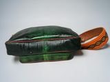 green and orange snake skin fanny bag with leather strap