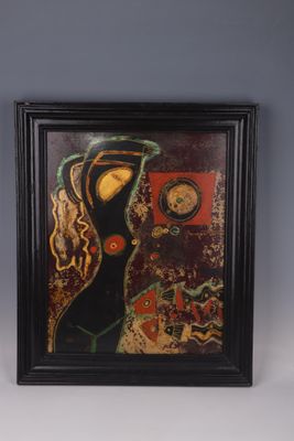 an image of a painting of a woman in a black dress
