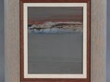 an oil painting of a beach scene in a wooden frame