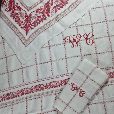 NAPPE RECTANGULAIRE ET SES 10 SERVIETTES en damassé de coton…
