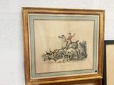 a picture of a picture of a man on a horse and a dog