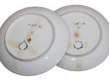 two white plates with designs on them on a white surface
