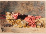 une image représentant un tableau où l'on voit une femme allongée sur un canapé