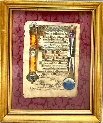 Feuille de Vélin manuscrite et peinte à décor d'armoiries et…