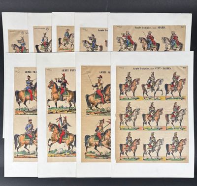 RÉUNION DE NEUF PLANCHES représentant des cavaliers de l'arm…
