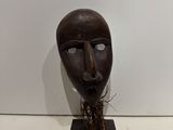 an old wooden mask with a plant growing out of it ' s mouth
