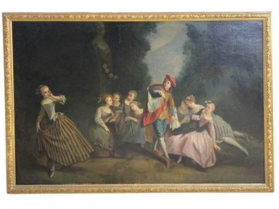 une image représentant un tableau où l'on voit un groupe de personnes danser dans une forêt