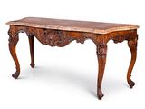 une image d'une table en bois avec un plateau en marbre