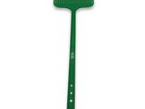 a green plastic spatula with a plastic handle on a white background