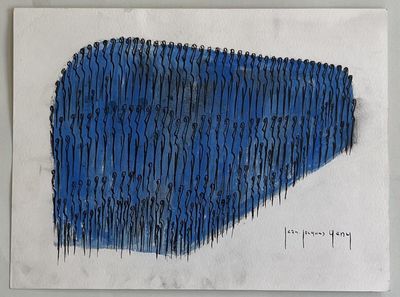 a painting of a group of people standing in a line