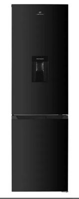 a black refrigerator freezer sitting on top of a white counter