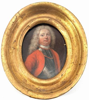 portrait d'un homme en manteau rouge, dans un cadre doré