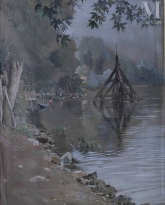 a picture of a painting of a boat on the water