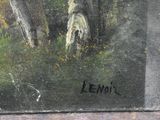 a picture of a painting of a dog in the woods
