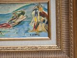 a picture of a painting of a man and a woman in a boat