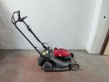 an image of a lawn mower parked in a garage