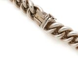 an image of a close up of a silver bracelet on a white background