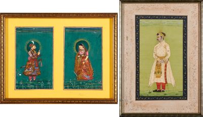 INDE Réunion de trois gouaches sur soie :