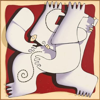 une image représentant un tableau d'un ours blanc avec une chaîne autour du cou