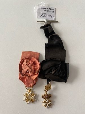 two medals and a ribbon hanging on a wall