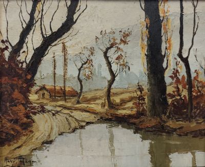 Henri MEGE (1904-1984). Petit lac à l'automne