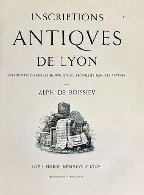 the front cover of an old book with a drawing of a stone structure
