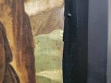 a picture of a painting of a dog sitting on the ground