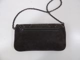 brown sued purse with chain strap and studded closure
