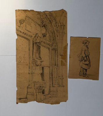 un dessin sur une feuille de papier, à côté du dessin d'un homme