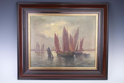 peinture représentant des voiliers sur l'eau, avec le ciel en arrière-plan