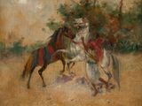 an image of a painting of a man on a horse and a man on a horse
