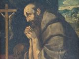 an image of a painting of a man kneeling in front of a cross