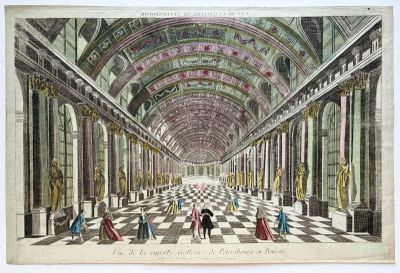 un vieux dessin représentant une grande salle au sol en damier